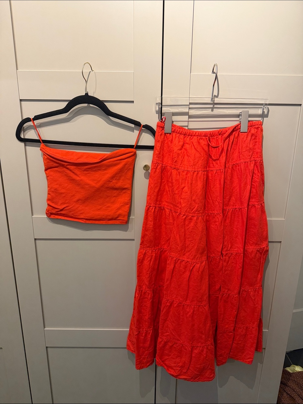 Aritzia tube top and skirt red Tiered Maxi Skirt - Women's Summer Skirt
